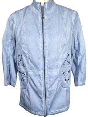 Zenergy Chico’s Light Blue Zip Jacket Women’s Size 1 (Medium) Lace-Up Detail